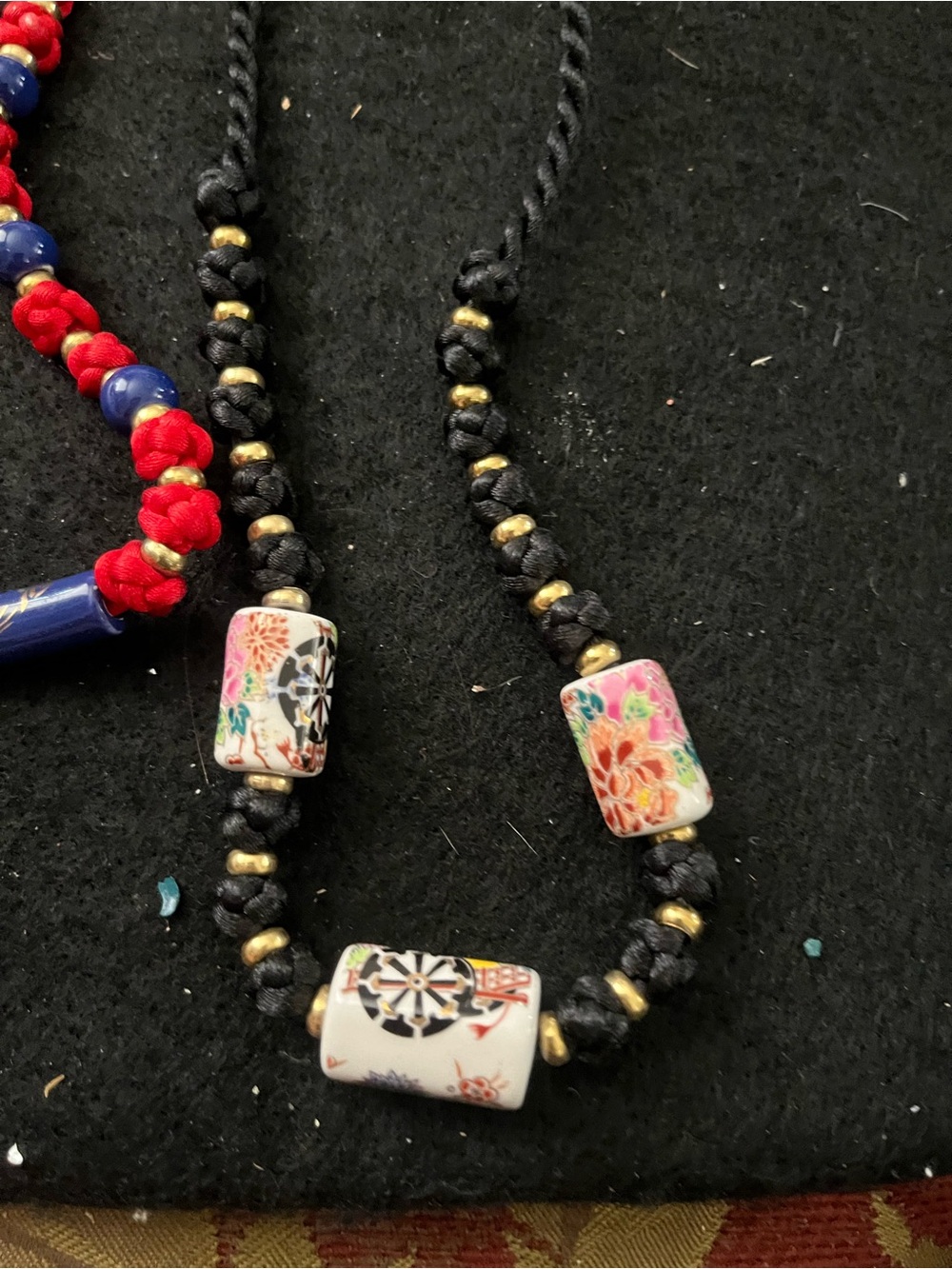 2 Handcrafted  Beaded Necklaces with Floral Porcelain Beads
